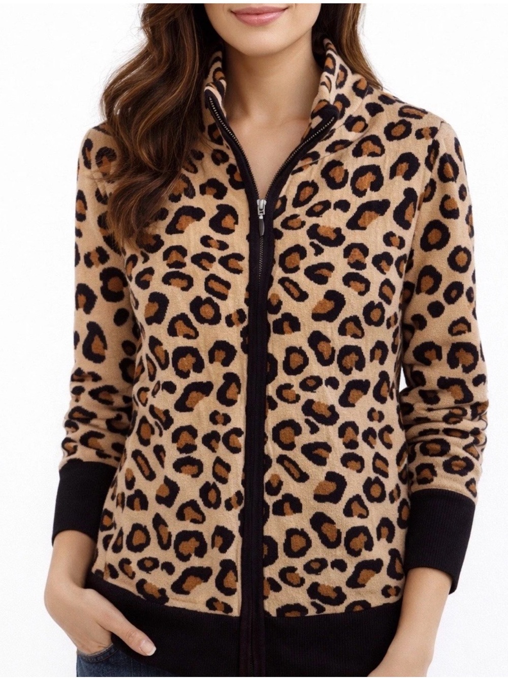 🐆🐈Rachel Zoe Leopard-Print Zip Bomber Jacket - Tan & Black
